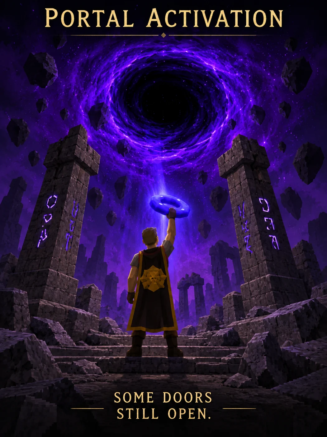 A violet portal opening above the disk